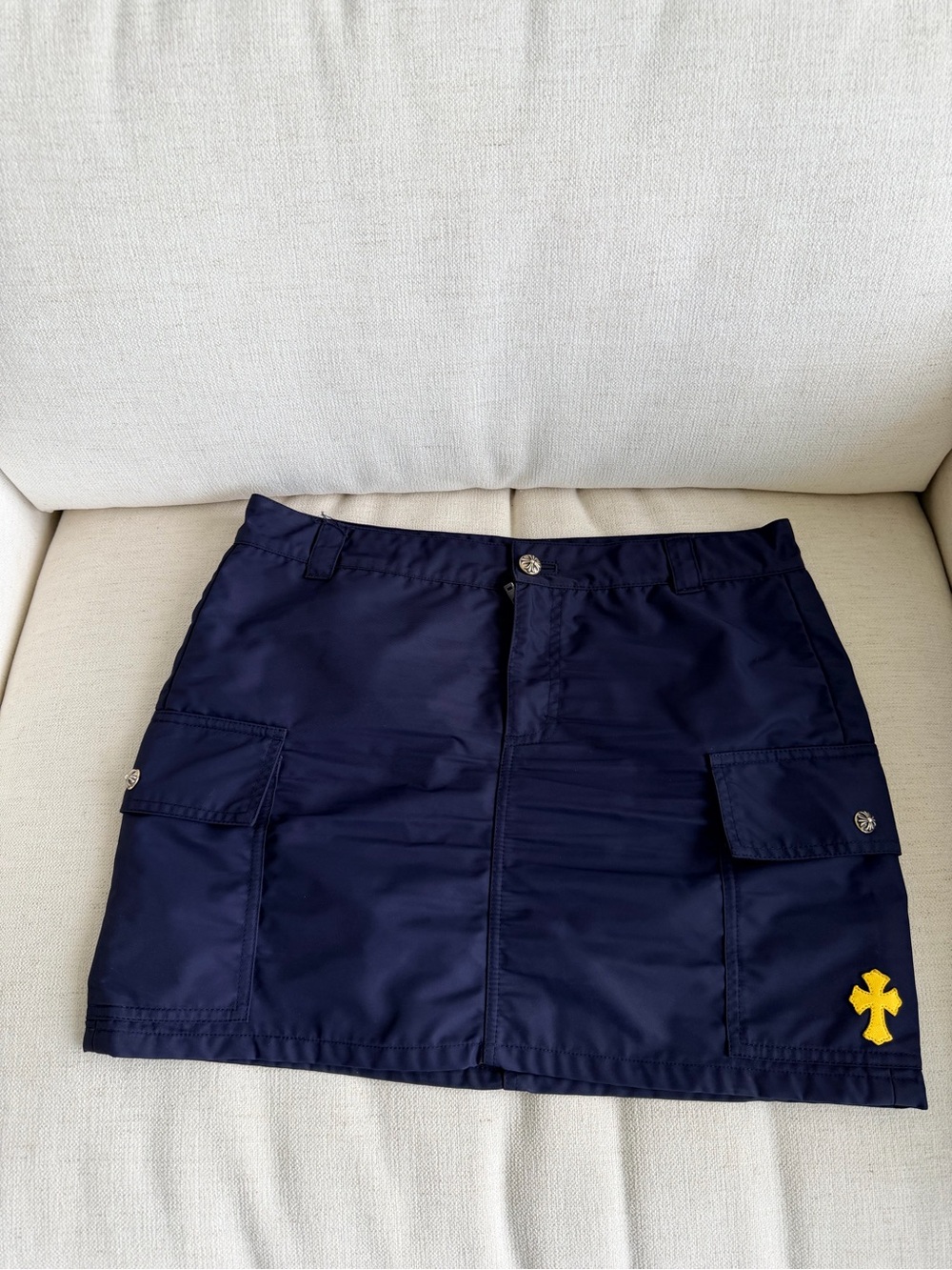 Chrome Hearts Navy Mini Skirt with Yellow Cross Patch